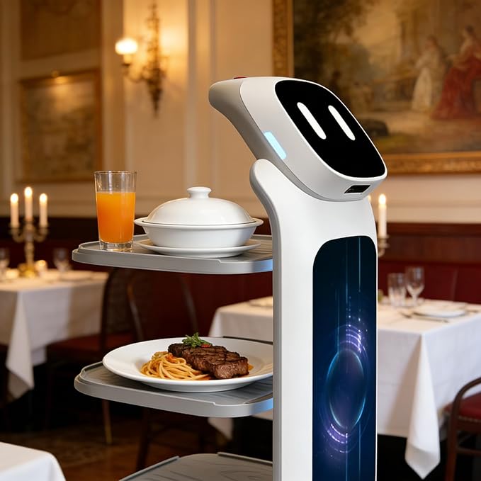 Autonomous Commercial Robot for Food Delivery in Restaurants & Cafes, Multi-Tray Smart Delivery Robot with Navigation & Obstacle Avoidance Technology for Efficient Service Operations