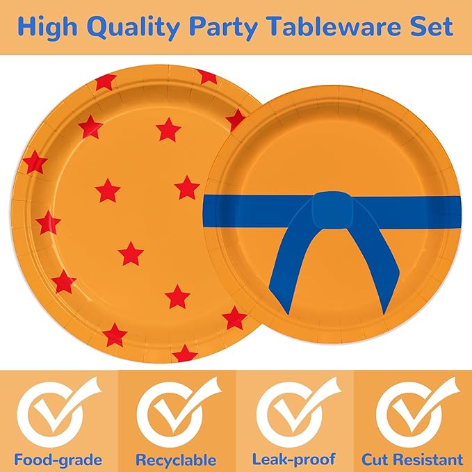 168PCS Anime Dragon Party Supplies for boys Kids Cartoon Themed Party Decorations Birthday Orange and Red Stars Paper Plates Cups Forks Knives and Straws Tableware Set for 24 Guests