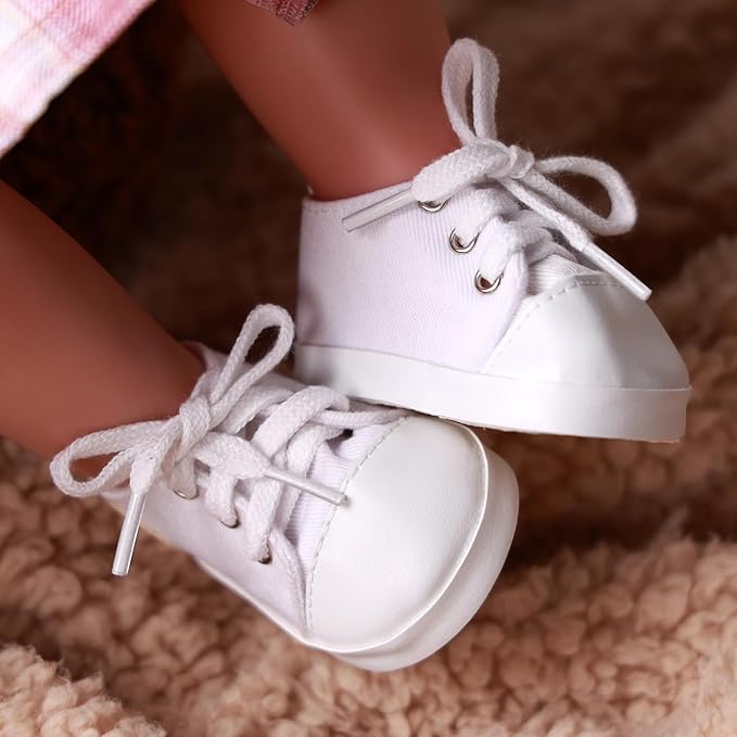 BABESIDE Reborn Baby Doll Shoes, 17-22 Inch Baby Doll Accessories Doll Canvas Shoes with Laces for Realistic Babydolls Girls & Boys, White with Letter Pattern