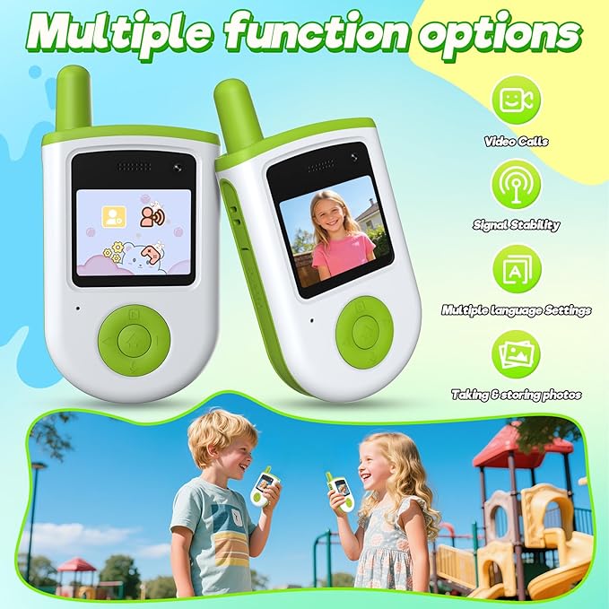 Video Walkie Talkies for Kids - 2 Pack Rechargeable Video Intercom Kids Walkie Talkies with Three Games & Sticker Effect, Indoor Outdoor Toys for Family Games, Birthday Gift for Boys Girls Ages 3-8