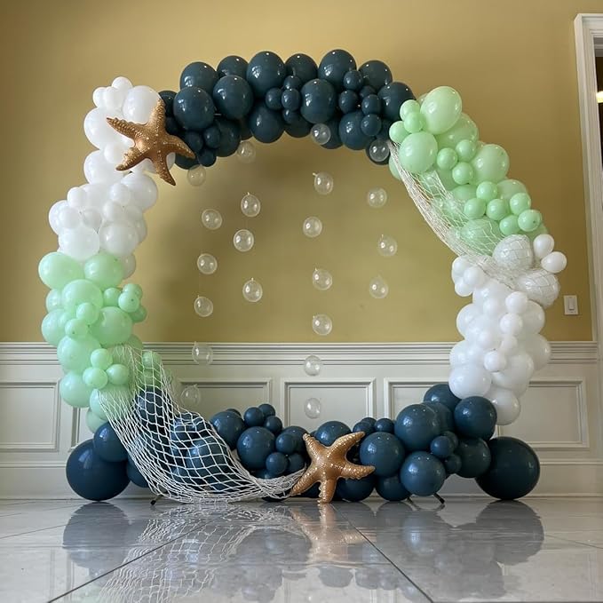 Under The Sea Balloons, 35PCS Dusty Slate Blue and Green Balloons, Baby Light Green Sand White Latex Balloon for Kids Boys Under The Sea Ocean Themed Baby Shower Birthday Party Decorations Supplies