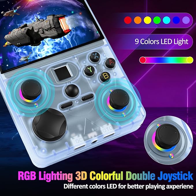 Retro Handheld Game Console, DC35V Retro Gaming Console 3.5’’IPS Screen Open Source Linux System Built-in 20000+Classic Games, 20+Emulators, Portable Video Gaming Console with 4000mAh Battery (Blue)