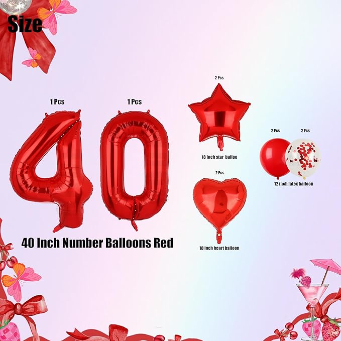40 Inch Red Number Balloons 40 Mylar Foil Helium Digital Balloon Anniversary Event Celebration 40th Birthday Party Decor Supplies 10 Pcs