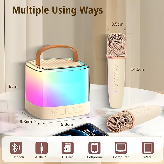 Karaoke Machine for Kids,Portable Bluetooth Speaker with Wireless Microphone for Illusionary Flowing Light,Karaoke Toys Gifts for Girls & Boys Ages 4-12 +Year Old Birthday Party
