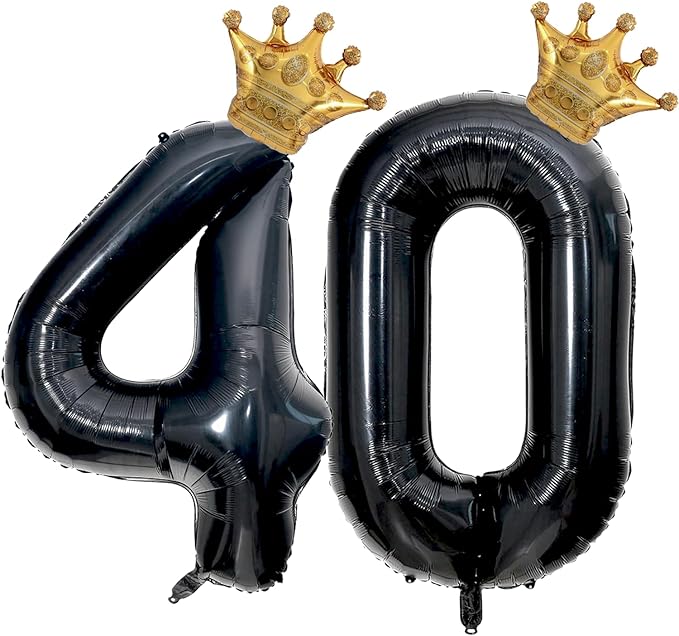 Black 40 Balloon Number with Gold Crown Balloons 40 inch 40 Birthday Balloon for 40th Birthday Party Decorations Supplies Anniversary for Men Women(Foil Mylar Number 40 Balloons）