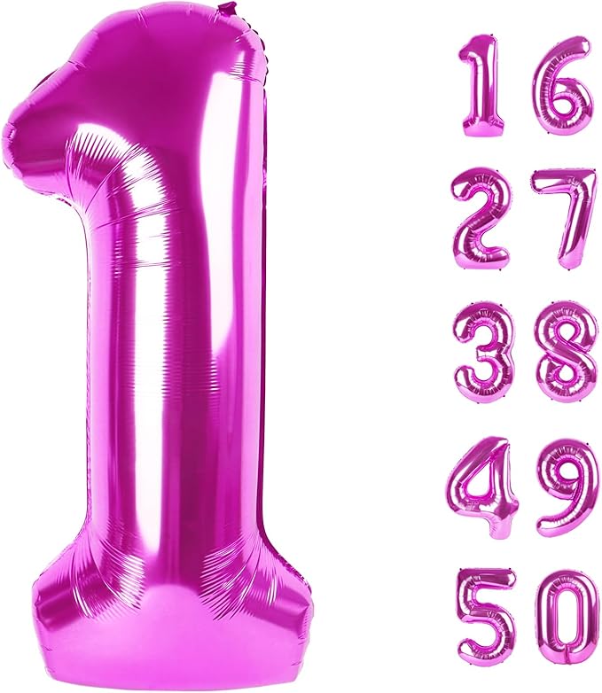 40 Inch Rose Purple Large Balloon Number 1 Balloon,Jumbo Mylar Foil Helium Balloon for 10 21 31 41 51 61 Birthday Digital Balloons for Birthday Party,Wedding Anniversary Party Decorations