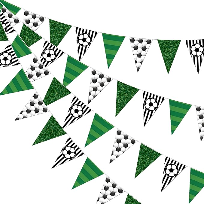 Soccer Party Decorations 4 Pcs Soccer Banner Pennant Soccers Garland Triangle Flags Sports Party Decorations for Party Supplies Hanging Decoration