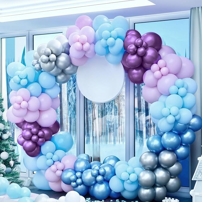 Winter Birthday Balloons, 50Pcs 12 Inches Metallic Purple Blue Silver Snowflake Balloons for Girls Winter Theme Birthday Snow Theme Party Baby Shower Party Decorations