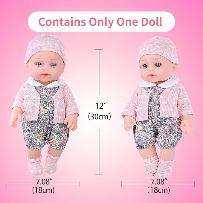 Realistic Baby Doll Set in Gift Box - 12 Inch Newborn Alive Baby Doll with Accessories and Clothes with Pacifier Feeding Bottle Diapers Hat Bib Socks Stuff Gift Idea for Ages 3+