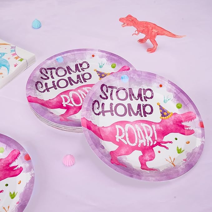 WERNNSAI 100 PCS Dinosaur Plates and Napkins - Dinosaur Birthday Party Supplies Dino Paper Plates Napkins Disposable Dino Them Party Decorations for Girls Kids Birthday Baby Shower Serves 50 Guests