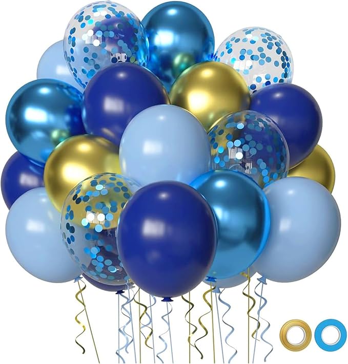 Navy Blue Gold Party Balloons, 50 Pcs 12 inch Blue Gold Balloons Metallic Blue Balloons For Graduation Wedding Bridal Showe Party Decoration