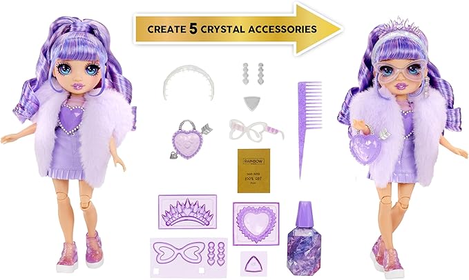 Rainbow High Creative Crystals Violet - Purple 11” Fashion Doll with Crystal Accessory Make It Kit, Ring for You, DIY, Crafts, Resin Play, Kids Gift 8+