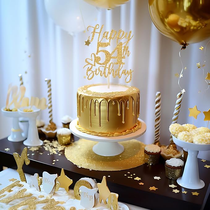 Happy 54th Birthday Cake Topper, 54 Birthday Decorations for Women/Men, Cheers to 54 Years, Hello 54, 54th Happy Birthday Party Decorations Gold Glitter