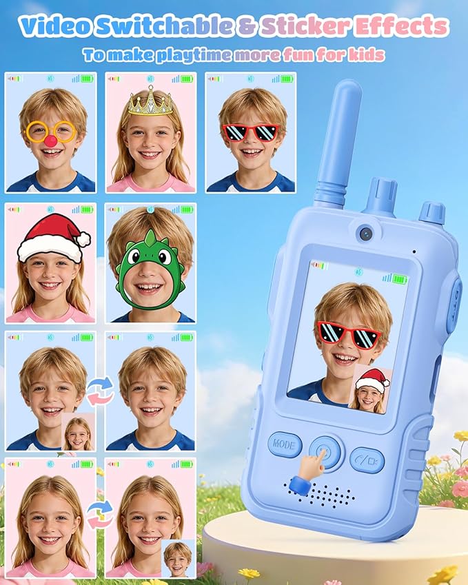 Walkie Talkies for Kids, 2 Pack Rechargeable Video Intercom Kids Walkies Talkies, Indoor Outdoor Toys Gifts for Family Games, Outside, Camping, Hiking for Boys Girls Ages 3-6(Pink+Blue)