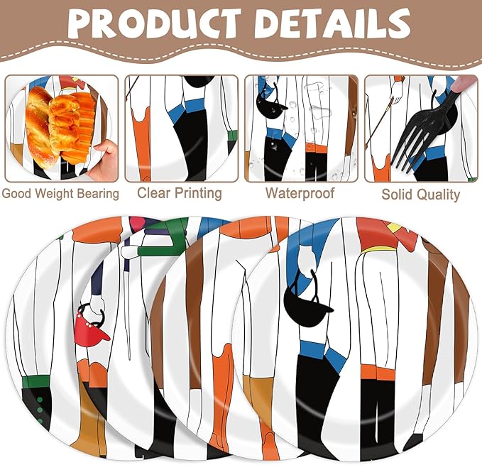 CHUNNIN 48Pcs Derby Party Paper Plates for Derby Day Party Supplies 7" Horse Racing Jockey with Horse Legs Disposable Dessert Plates for Equestrian Enthusiasts Birthday Baby Shower Decorations