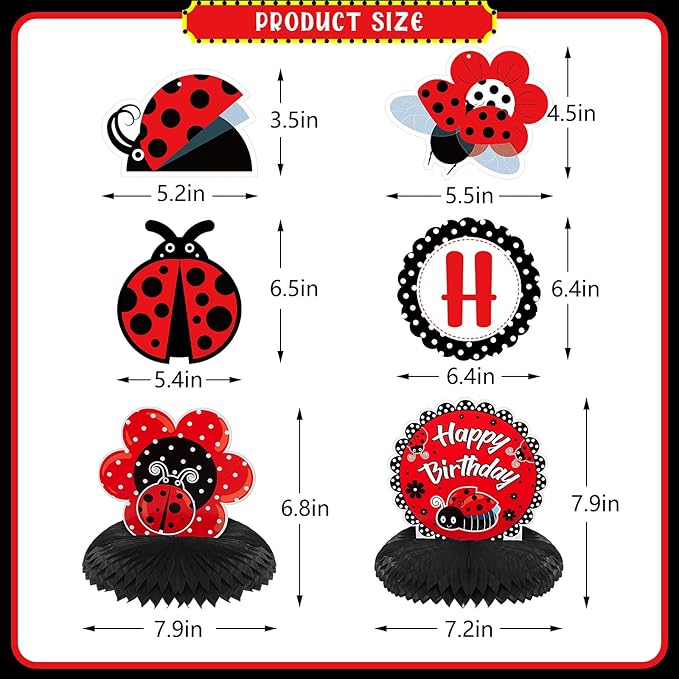 Ladybug Fancy Birthday Party Decoration Kit Cute Ladybug Birthday Banner Ladybugs Honeycomb Centerpiece Hanging Swirls Decoration for Girls Baby Shower Party Supplies