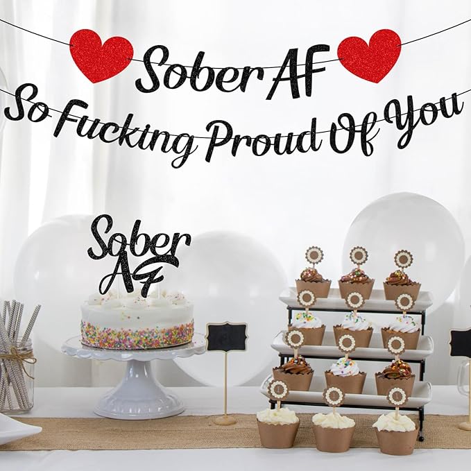 So Fucking Proud of You Banner - Rakuto NO-DIY You Did It Banner Sober Af Cake Topper Decorations Glitter Black Happy Soberversary Party Supplies Sobriety Recovery Party Decor Sobriety Gift for Men