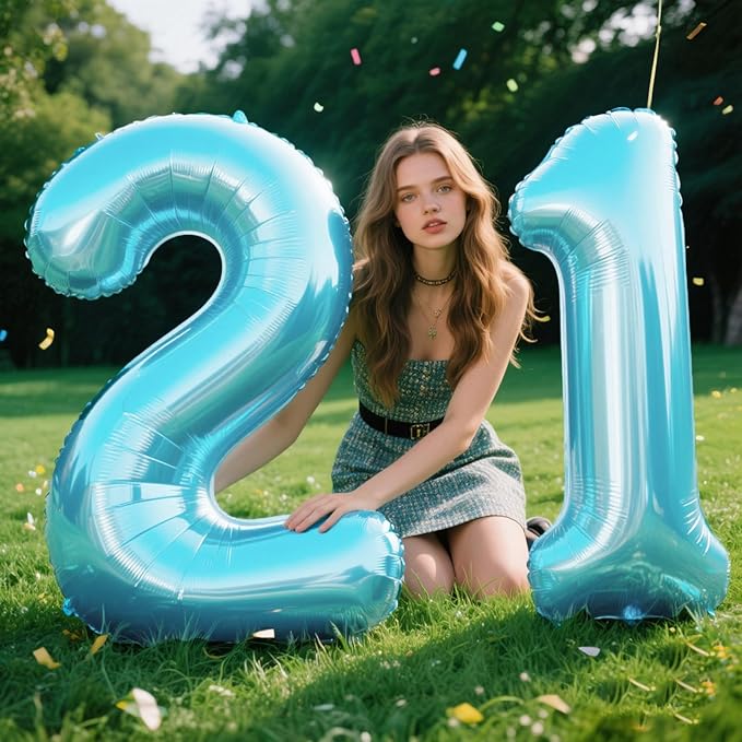 40 Inch Light Blue Number 21 Digital Balloon,Jumbo Mylar Foil Helium Balloon for 21 Balloons for Birthday Party,Wedding Anniversary Party Decorations
