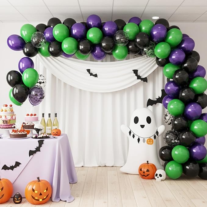 Halloween Balloons,12 Inch Halloween Green Black Purple Balloon, Bat Printed Latex Ballons for Halloweenday BOO Party Decorations,Birthday,Baby Shower Supply