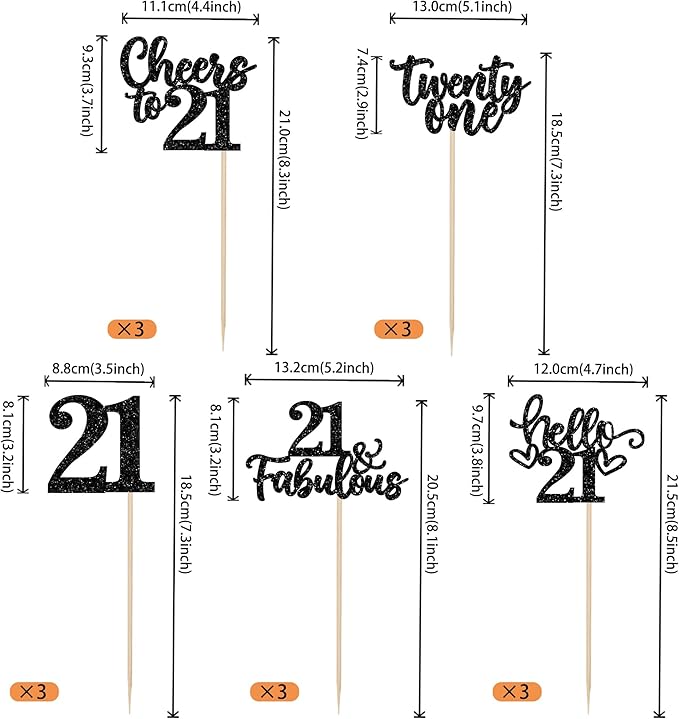 15PCS Happy 21st Birthday Centerpiece Sticks Hello 21 Cheers to 21 Birthday Table Flower Centerpieces Sticks Twenty One 21 Floral Decorations for Happy 21st Birthday Party Centerpieces Supplies Black