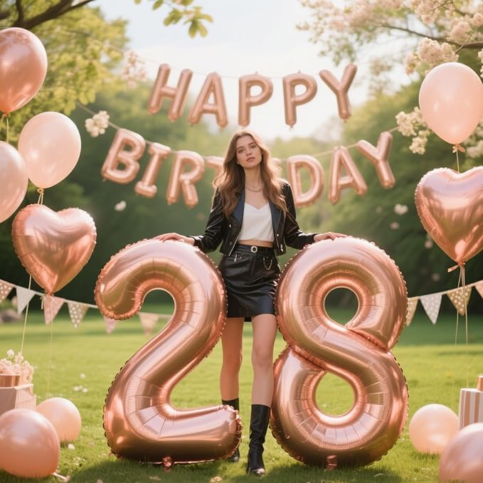 40 Inch Rose Gold Balloon Number 28 Balloon,Jumbo Mylar Foil Helium Balloon for 28 Digital Balloons for Birthday Party,Wedding Anniversary Party Decorations