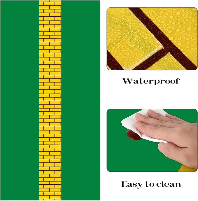 6 Pcs Yellow Brick Runner Tablecloth 54 x 108 Inch Brick Wall Backdrop Green Waterproof Rectangle Disposable Cover, Princess Decorations Party Supplies for Carnival Cosplay Party
