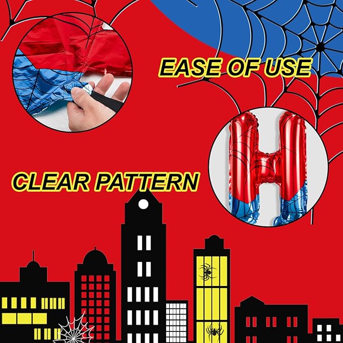 Cartoon Hero 40 Inch Red and Blue Spider Theme Number Foil Birthday Decoration Balloon, Spider Theme Happy Birthday Banner Party Decoration Balloon, Letter Logo Superhero Party Supplies (3)