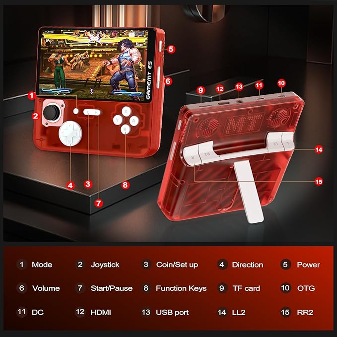 Retro Handheld Game Console - 5 Inch IPS Screen, Linux System, Pre-Installed 64GB TF Card Built-in 15000+ Classic Games, 1280x720 Pixels, Game Searchable, Portable Pocket Arcade with Desktop Stand