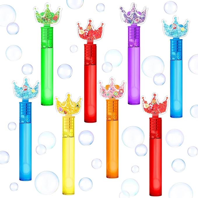 AFZMON 24Pcs Glitter Princess Bubble Wands for Kids, Crown Party Favors Mini Bubbles Birthday Gift Toy Goodie Bag Stuffers Classroom Prizes Wedding Party Supplies