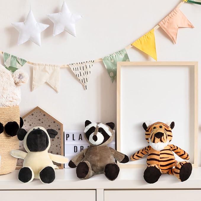 Zhanmai 12 Pcs Safari Stuffed Animals Bulk Gift 10-12 Inch Cute Soft Plush Jungle Animal Toys Set with Tiger Lion Elephant Monkey Shar Pei Giraffe Zebra for Zoo Birthday Party Supplies