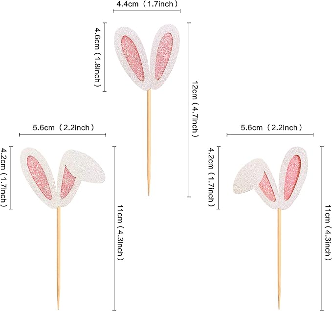 Ercadio 24 Pack Easter Bunny Ear Cupcake Toppers Glitter Pink Rabbit Ears Cupcake Picks Easter Bunny Cupcake Decors Rabbit Cake Toppers for Kids Girls Birthday Baby Shower Party Supplies