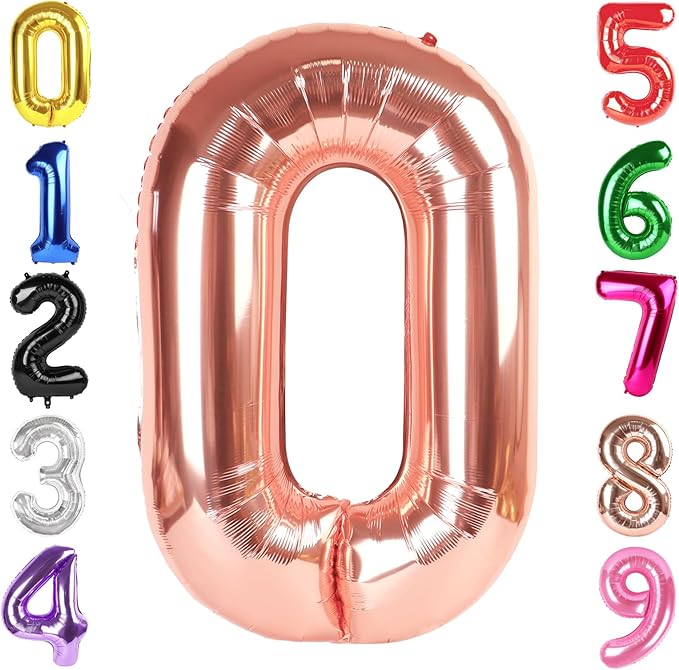 40 Inch Rose Gold Number 0 Balloon, Giant Number 0 Balloons for 10th 20th 30th 40th Birthday Decorations, Party Supplies for Baby Boy Girl, Rose Gold Party Decor