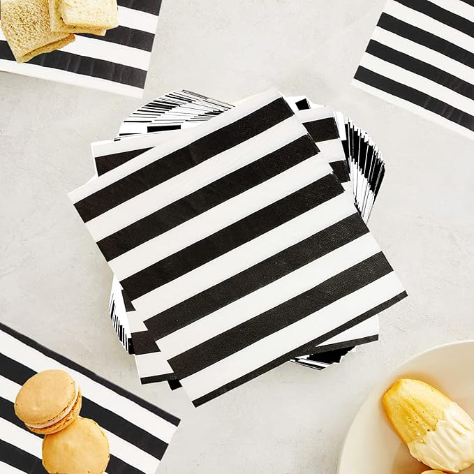 40Pcs Black and White Striped Napkins Black and White Party Supplies Disposable Black and White Cocktail Beverage Party Napkins Black & White Napkins for Baby Shower Black and White Party Decorations