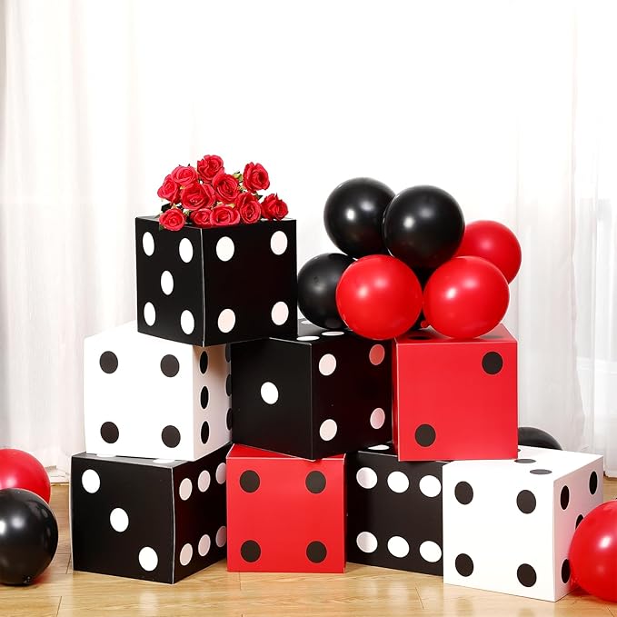 68 Pcs Casino Party Boxes Balloon Poker Cards Decoration-16 Pcs 11 in Casino Dice Favor Boxes 16 Jumbo Playing Cards 36 Balloons for Game Night Birthday Grad Prom Party Supplies(Multicolor)