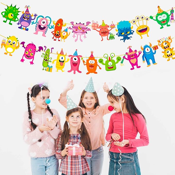 Little Monster Banner & Garland - Monster Theme Party Supplies for Birthday & Baby Shower