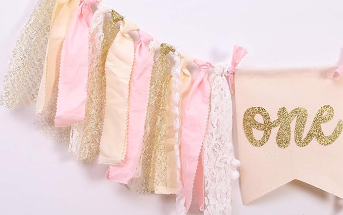 Highchair Banner 1st Birthday - Pink Happy Birthday Banner Party Decorations for First Birthday,Best Princess Photo Props for Baby Girl(Swan)