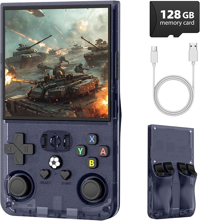 R36MAX Retro Handheld Game Console, 4.0 Inch IPS Screen Retro Gaming Console,Linux System, 4000mAh Battery Portable Pocket Mini Arcade, Built-in 128G, Lead Gray