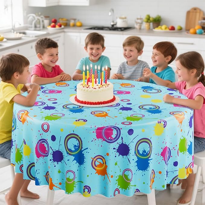 Oudain 6 Pcs Neon Party Table Cloths for Parties 84" Round Disposable Plastic Table Covers for Birthday Baby Shower 80s 90s Party Supplies Decor (Colorful)