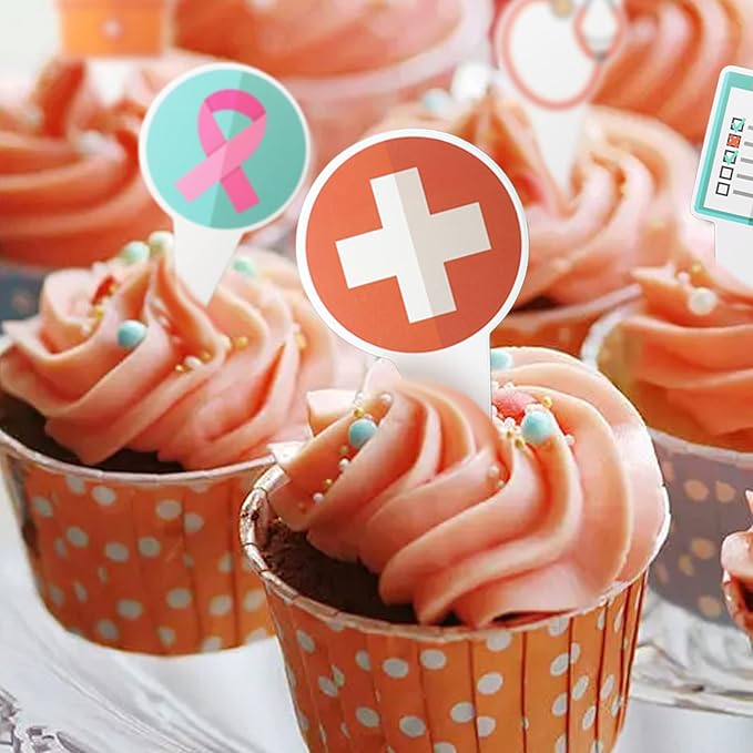 Medical Theme 24 pcs Cupcake Toppers, Mini Doctor Nurse Party Supplies Favors,Cake Picks For Birthday Anniversary Wedding Engagement Dessert Party Decorations