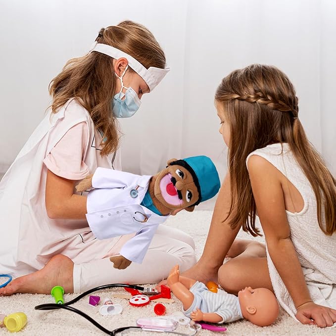 Role Play Hand Puppets Hand Plush Chef Doctor Fireman Pirate Detective Athlete Nurse Worker Hand Puppet Toys Puppets for Kids Storytelling Imaginative Pretend Play Teaching Preschool(Doctor)