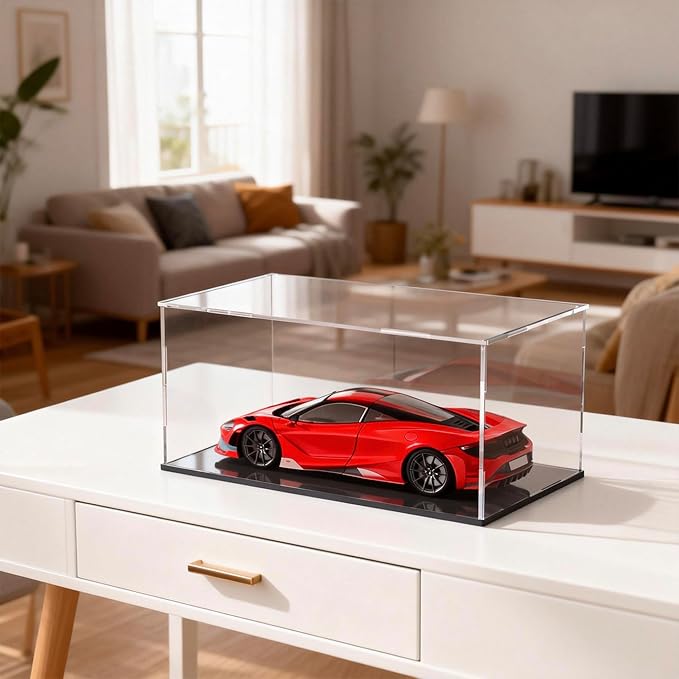 Acrylic Display Case, Clear Acrylic Display Box with Matte Base, Dustproof Collectible Storage Cases, DIY Easy Assembly Showcase for 1: 24 Car Models, Collectibles, 10 x 5 x 5 inch
