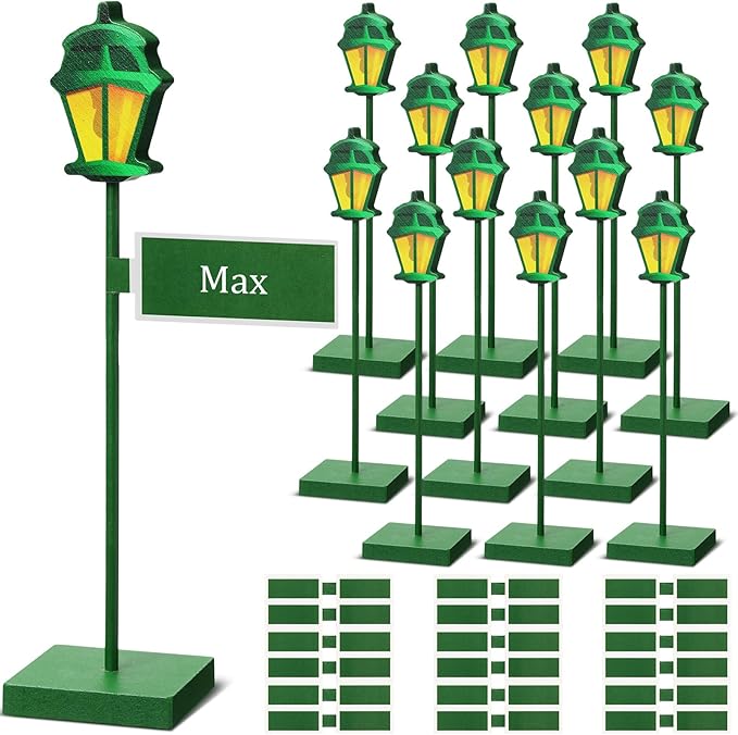 6 Pcs Street Sign Lamp Post Centerpiece Wooden Lamp Post with Street Party Sign Sticker for Toy Decor Friend Birthday Party Supplies Decoration(Green)