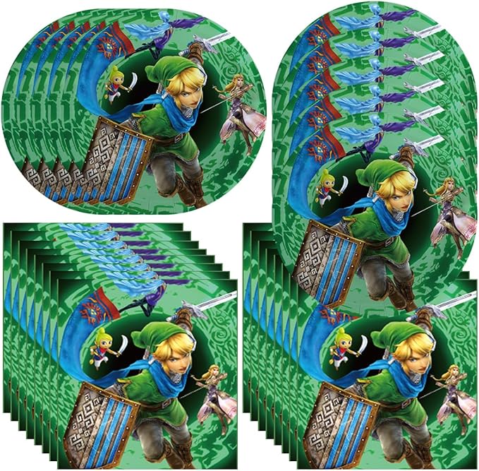 41Pack Zelda Birthday Decorations, 20 Plates, 20 Napkins and 1 Tablecover for Zelda Birthday Party Supplies