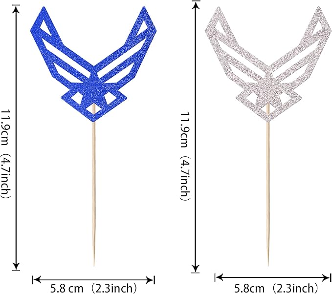 24 Pack Emblem Cupcake Toppers Glitter Army Navy Air Force Cupcake Picks for Congrats Retirement Army Military Theme Birthday Cake Decorations Party Supplies Blue Silver