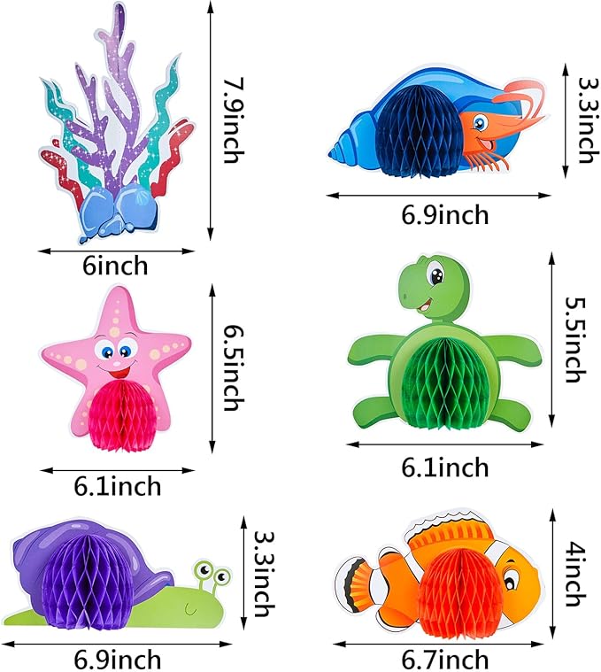 WILLBOND 12 Pieces Under The Sea Honeycomb Centerpiece Ocean Themed Party Table Decoration Ocean Animal Fish Creature Mermaid for Birthday Beach Shower Party Supplies