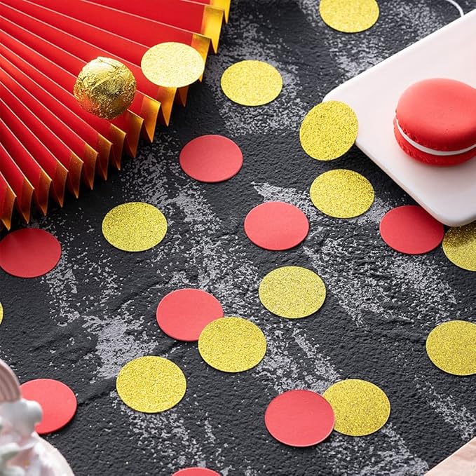 Gold and Red Confetti Table Decoration for Birthday Wedding Graduation Retirement Theme Party,1.2 inch in Diameter,200 Counts