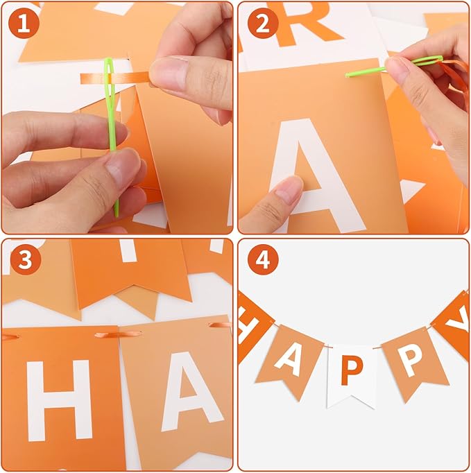 Orange Happy Birthday Banner Sign Birthday Bunting Banner Garland for Kids Girl Woman Tea Party Decorations Bunting Flag Party Supplies