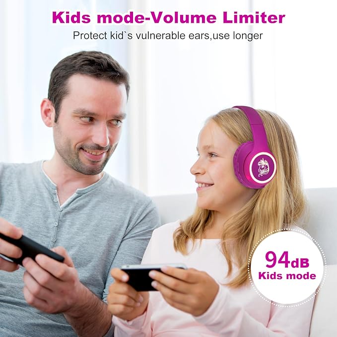 Unicorn Kids Headphones, Unicorn Bluetooth Headphones Foldable for Girls Boys Toddlers Tablet School Travel,Light Up Kids Wireless Headphone Birthday Gifts (Voilet)