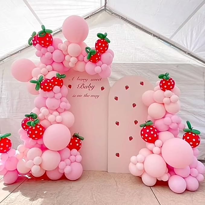 Strawberry Balloons, 12 Inch Strawberry Sweet One Party Balloons White Green Red Dots Balloons Strawberry Theme Party for Girls First Birthday Summer Fruit Party Baby Shower Supplies