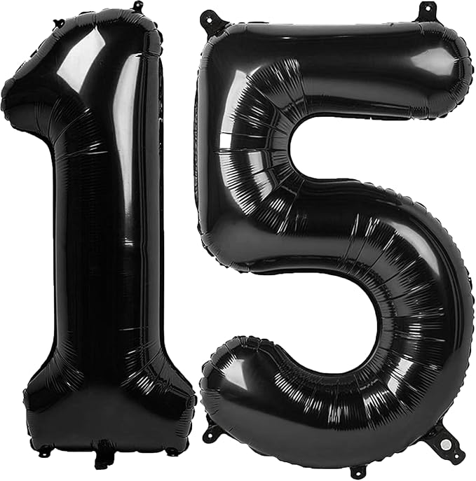 40 Inch Black Number 15 Digital Balloon,Jumbo Mylar Foil Helium Balloon for 15 Balloons for Birthday Party,Wedding Anniversary Party Decorations